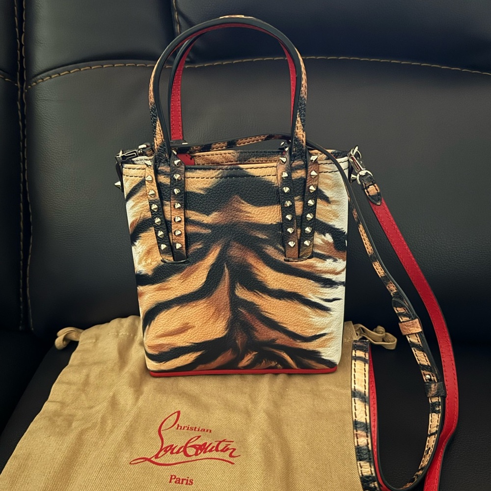 Christian Louboutin Black and Tan Tiger Print Crossbody Bag